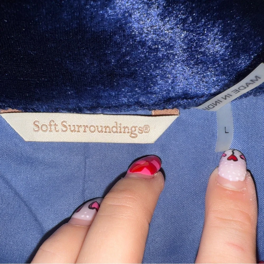 Soft Surroundings Navy Blue Velvet Embroidered Trench Coat - Picture 3 of 16